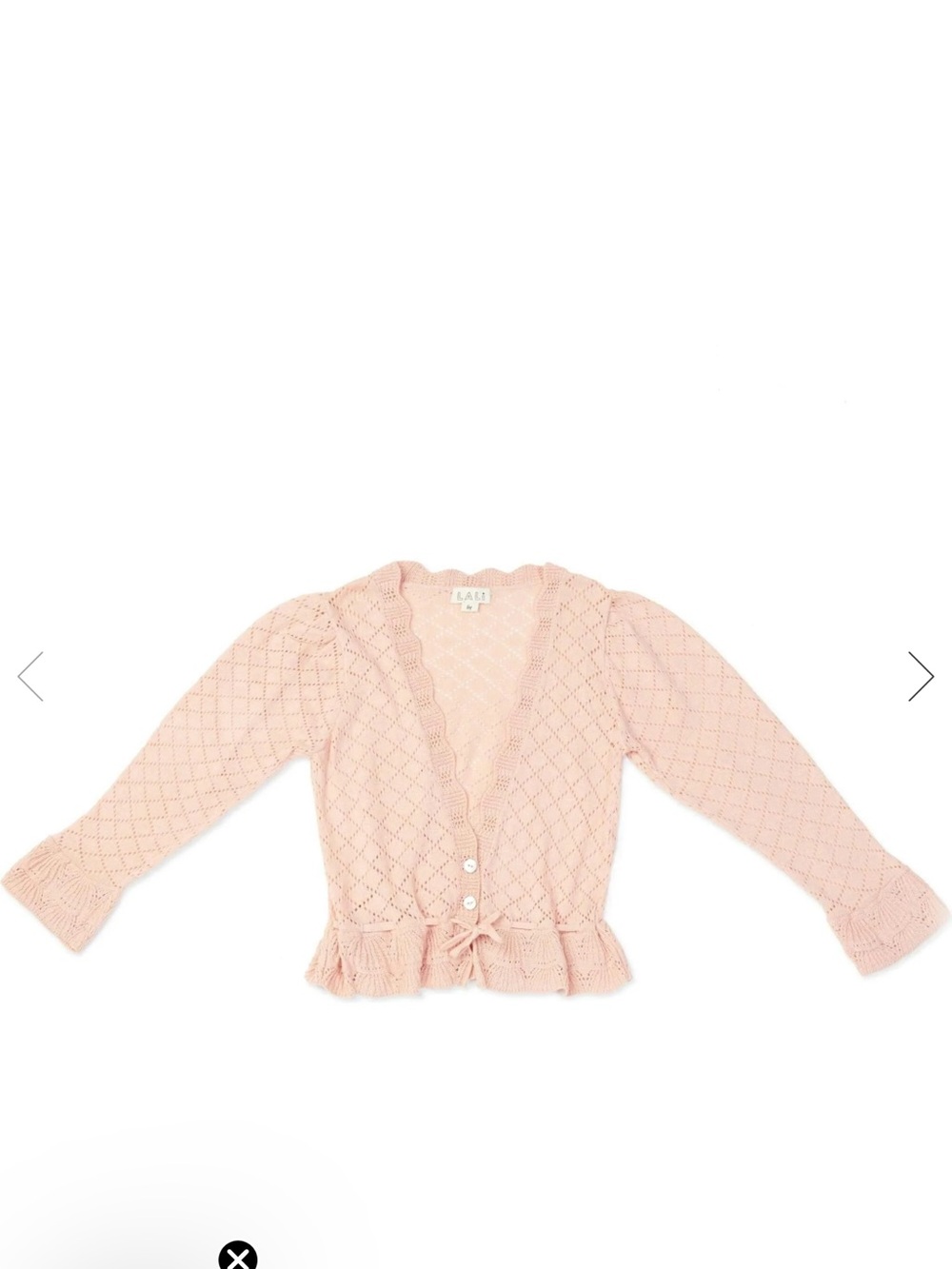 Lali Lacy Knit Scalloped V-Neck Long Cuffed Sleeve Tie Waist Cardigan, size 6y